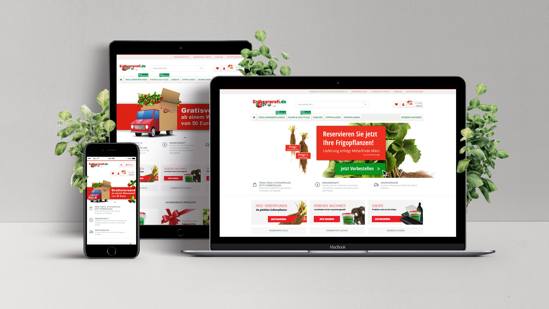 Erdbeerprofi Werbeoberfläche auf Geräten