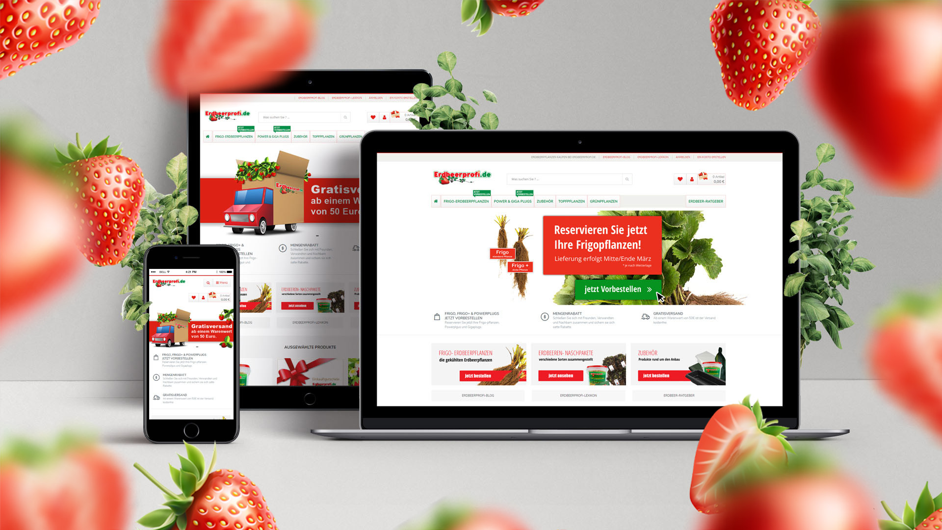 Erdbeerprofi Website auf verschiedenen Geräten